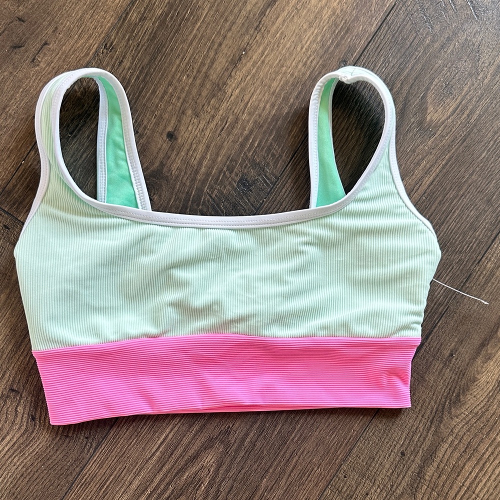 LainSnow Mint and Pink Ribbed Sports Bralette